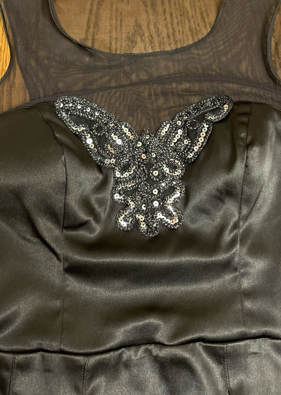 Bisou Womens Butterfly Sequin Mini Dress Mesh Black Sz 6 Hoco Cocktail Party NWT image 6