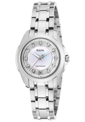 NEW Bulova 96P115 Precisionist Longwood White MOP Dial Silver Tone Womens Watch