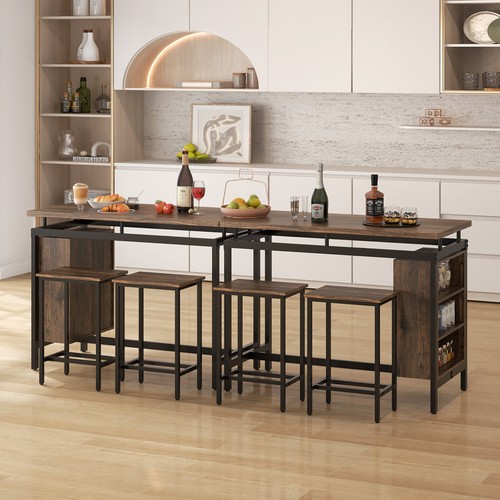 3PCS Dining Table Set Bistro Table & 2 Bar Stools w/ 3-Tier Storage Shelf - Picture 6 of 9