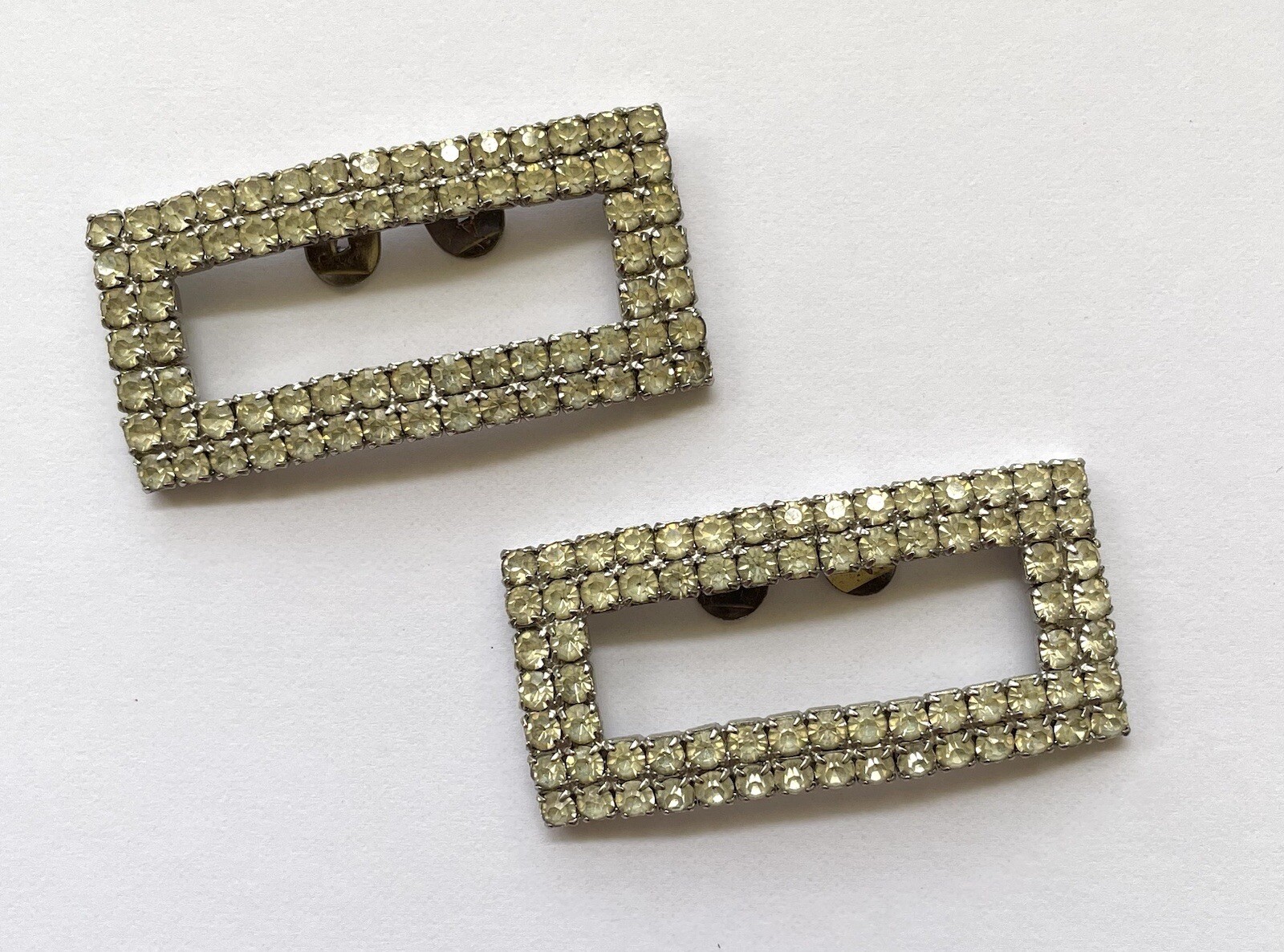 Vintage Rectangular Shoe Clips Bucles Rhinestones… - image 1