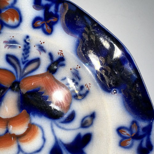 Ironstone 1830-1860 Gaudy Welsh Pottery Piece English Cobalt Blue W/ Floral - Picture 2 of 7