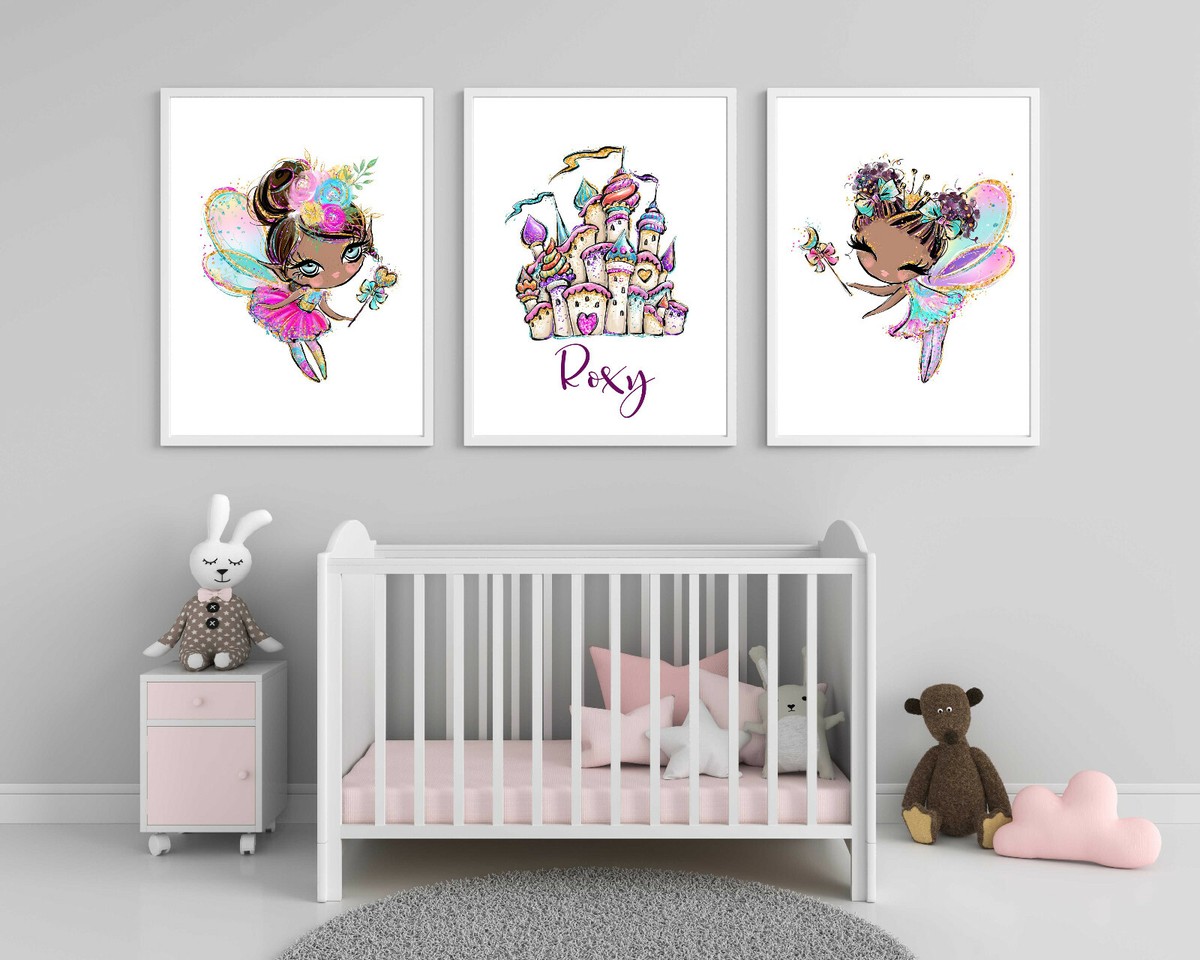 Pink Fairy Nursery Murals Fairy Princess Print Set Of 3 Wall Art