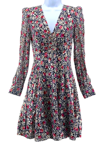 Kate Spade NY Silk/Metallic Dress Size 0 Black Pink Floral Park Clip Dot NWOT