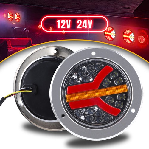 2x 4" Round Red Amber LED 16 Truck Trailer RV Brake Stop Turn Signal Tail Lights - Picture 4 of 11