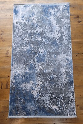 Blue Gray Silk Rug, Modal Silk Rug, Modern, Turkish Silk Rug 31'' x 59'', 80x150cm