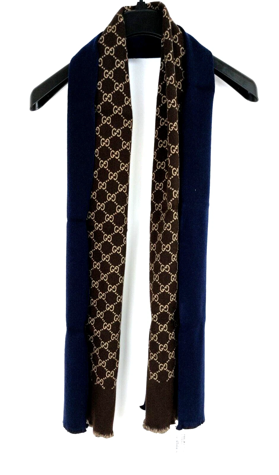Écharpe soie en laine GUCCI classique bleu marine marron monogrammé logo GG NEUF AVEC ÉTIQUETTES