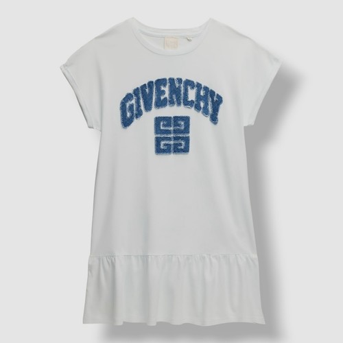 Givenchy White Girl's 4G Denim Applique Short-Sleeve Dress Size 8Y