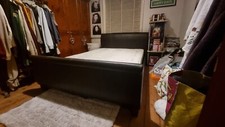 Brown Leather Sleigh Bed Frame Double (FRAME ONLY-MATTRESS NOT INCLUDED)