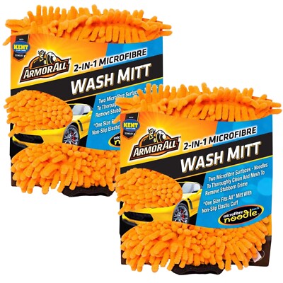 2 x Armor All 2 in 1 Microfibre Noodle Mesh Wash Mitt Car Cleaning