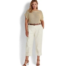 Lauren Ralph Lauren Womens Winter Cream Flat Front Wide Leg Ankle Pants Size 18W