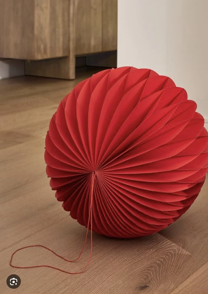 West Elm Paper Origami Hanging Lantern Decoration 18” Red Round Honeycomb - Image 2 of 4