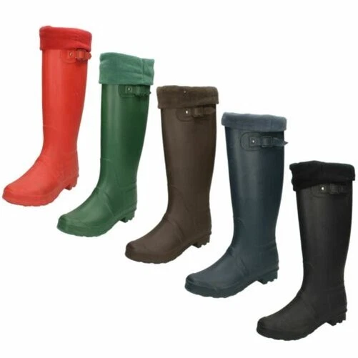 Femmes Spot On Polaire Doublé à Enfiler Synthétique Bottes Caoutchouc X1R170 - Photo 1/1