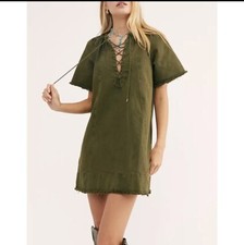 Free People When Hearts Align Denim Mini Dress - Size XS Green