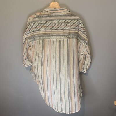 Anthropologie Akemi Kin Shirt Womens XS S Striped Embroidered Tunic Button Beach