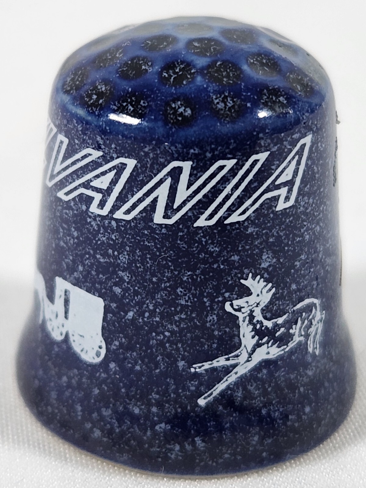 Vintage Pennsylvania Blue Speckled Porcelain Souvenir Thimble