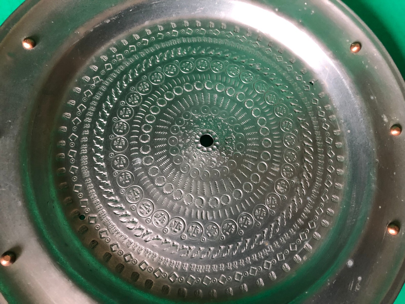 HEAVY VTG Fancy Pewter Wall Clock Face Plate Dial 12 Copper Rivets 13 ...