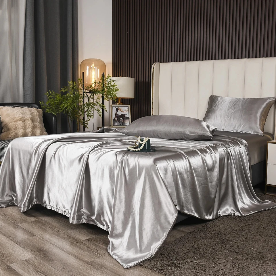 3-Piece Reversible Silk Comforter Set/Bedding Set, Luxury Soft Satin Comforter - Image 2 of 4