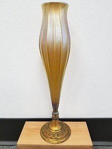Louis Comfort Tiffany Furnaces Favrile Glass Ribbed Vase Bronze