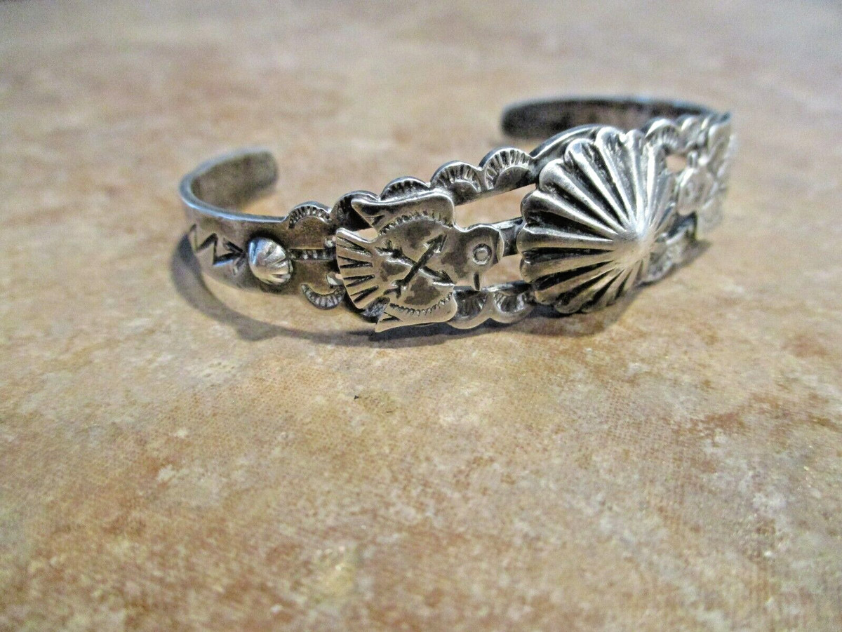 OLD PAWN NAVAJO Sterling Silver APPLIED THUNDERBIRD Bracelet View 5