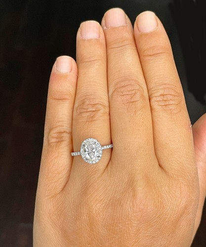 14k White Gold Oval Cut Diamond Engagement Ring Bridal Halo Prong Natural 1.50ct - Picture 4 of 9