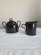 Home Beautiful K4004 Sugar & Cream Black Set Stoneware Japan Vintage 