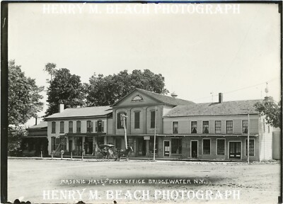 1900s Photo Bridgewater New York Henry M Beach 5x7 Contact Print Masonic Hall