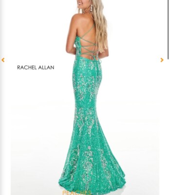 Rachel Allan Long Beaded Jade Dress
