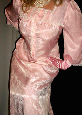 Vtg Pink Peach Satin Lace Maxi Nightgown M