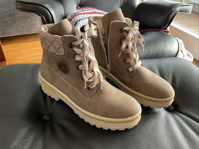 Rieker Schnürstiefel / Reißverschluss Damen Gr. 38 Neu unbenutzt Beige Top