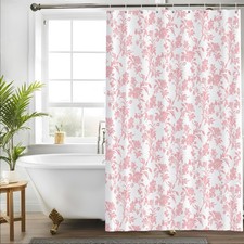 Floral Shower Curtain, 36W x 72L, Pink, Sage, Cotton, Waterproof, Cottagecore