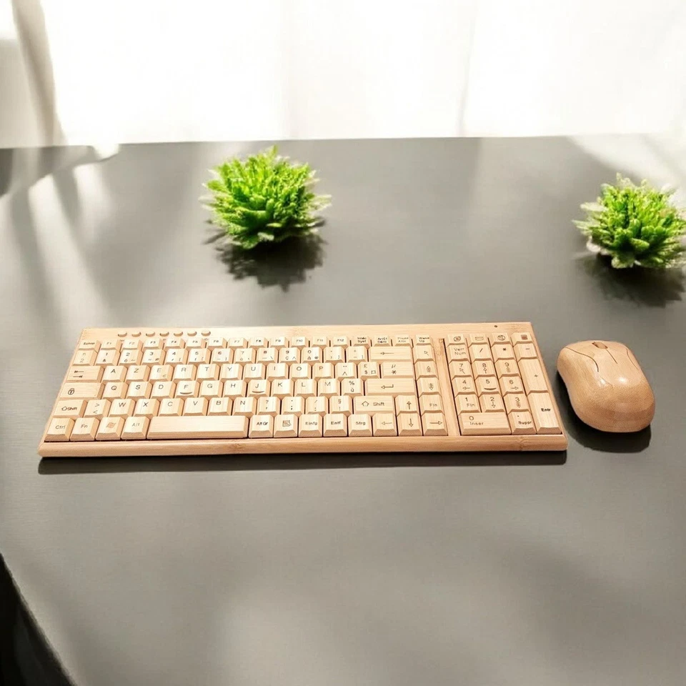 Clavier et Souris sans Fil en Bambou Mac et PC, Azerty FR - Photo 2/4