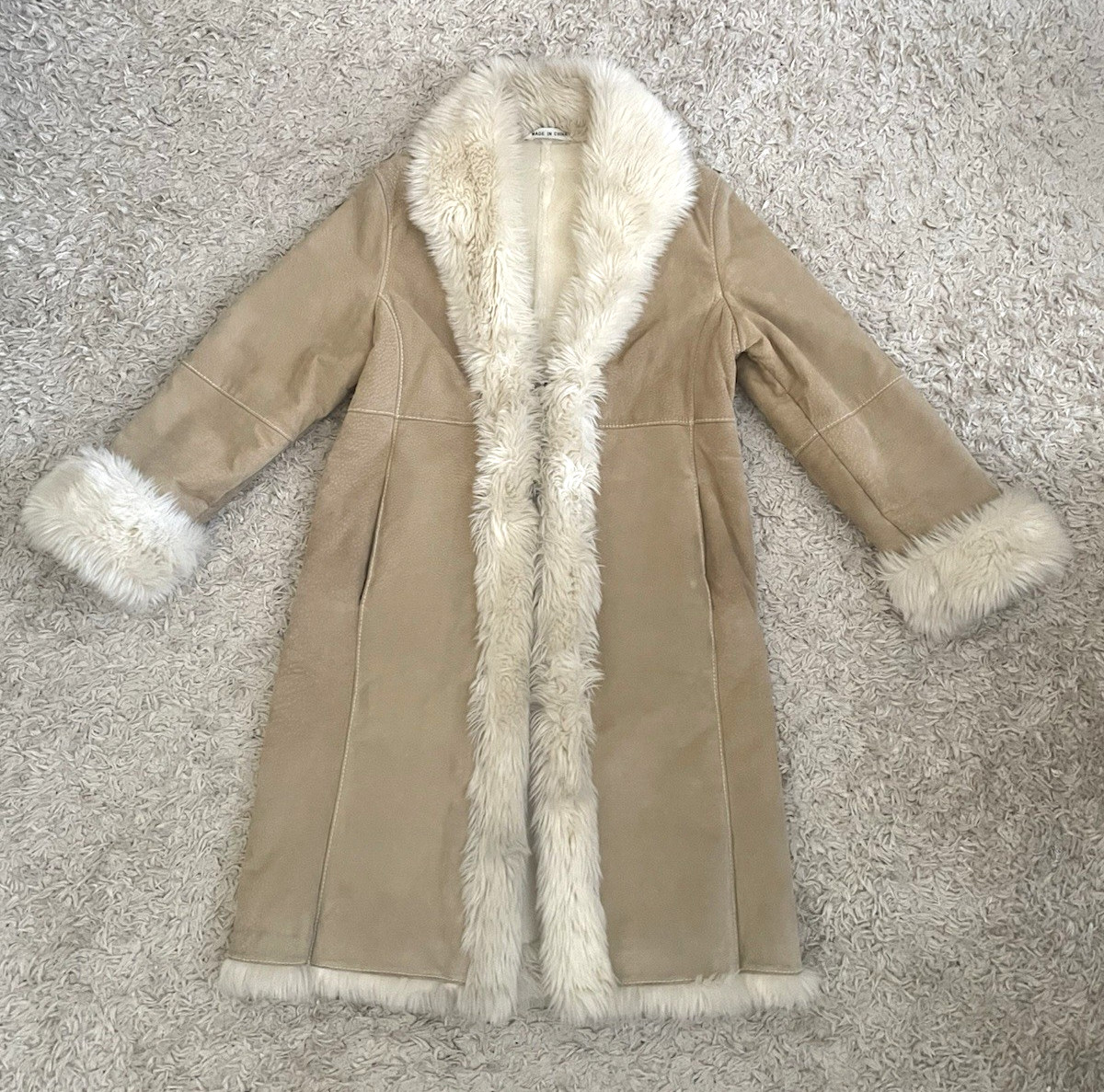 Penny Lane Wilsons Leather Pelle Studio Coat Womens Tan Suede Faux Fur Jacket M image 9