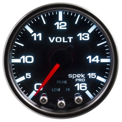 AutoMeter P34452 Spek-Pro Voltmeter Gauge Black/Bk 0-16V 2-1/16'' Stepper Motor