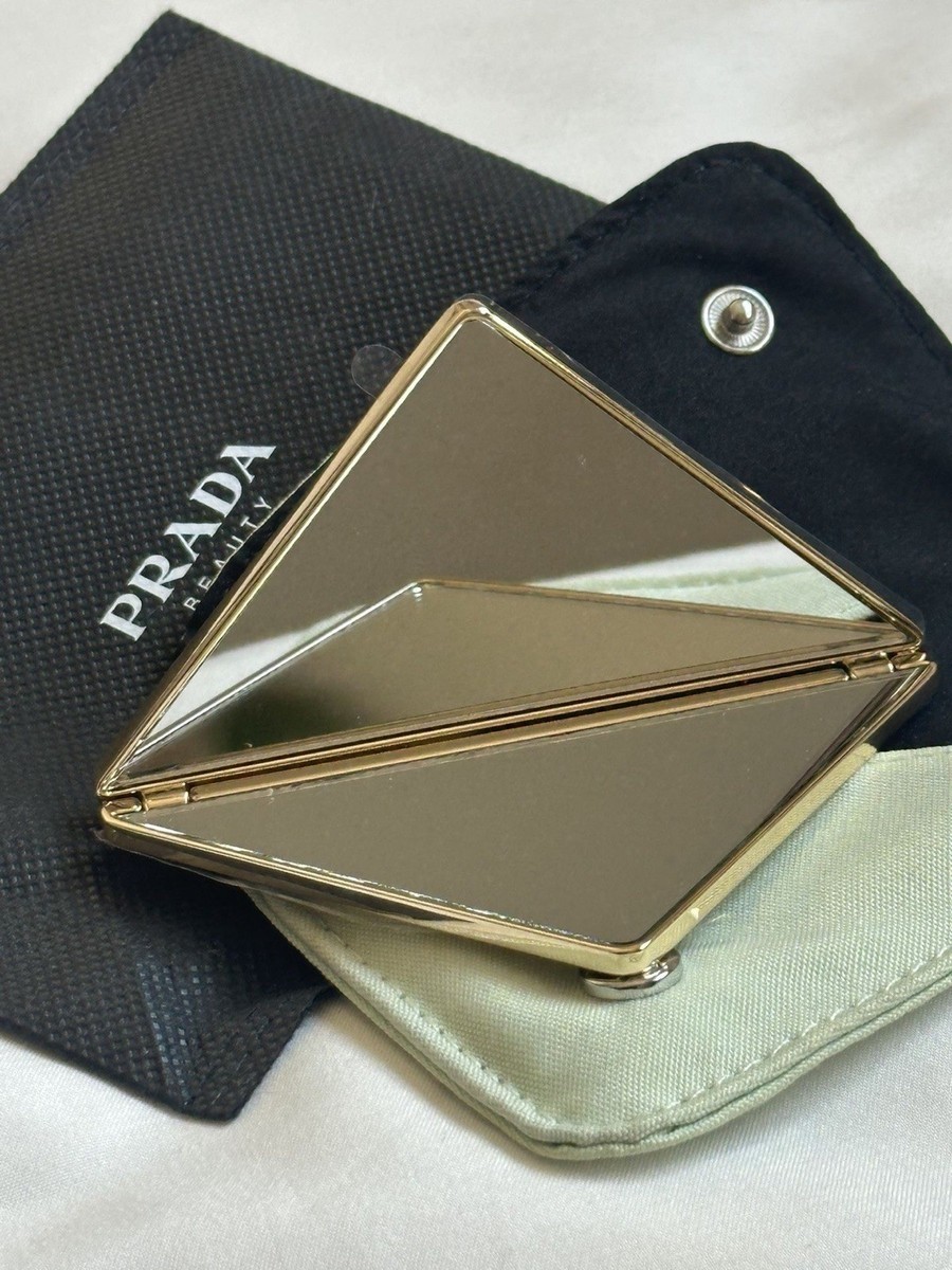 Prada Beauty Gold + Silver Folding Double Mirror Compact W/ Mint