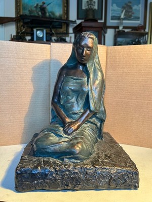 RARE WILLIAM HERLUM Painted Bronze Sculpture Statue ''Silent Prayer''''