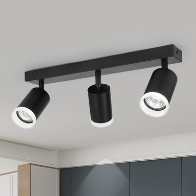 Deckenstrahler Schwenkbar 350°, 3 Flammig Deckenlampe Schwarz Spotlight, GU10...