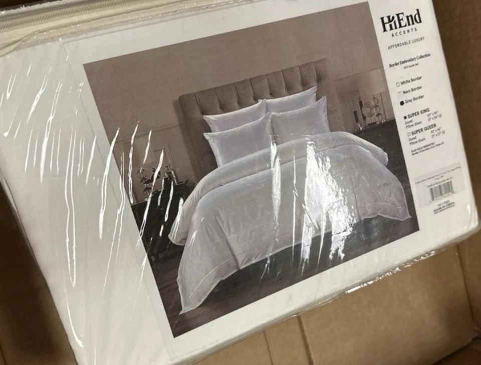 HiEnd Accents 100% Cotton Hotel Luxury Embroidered Border Duvet Cover Set King - Image 3 of 4