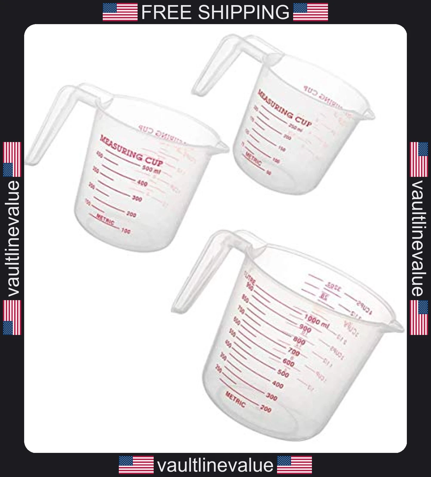 MIZORLIE Plastic Measuring Cup Set,3Pcs BPA Free Plastic Clear Heat-resistant