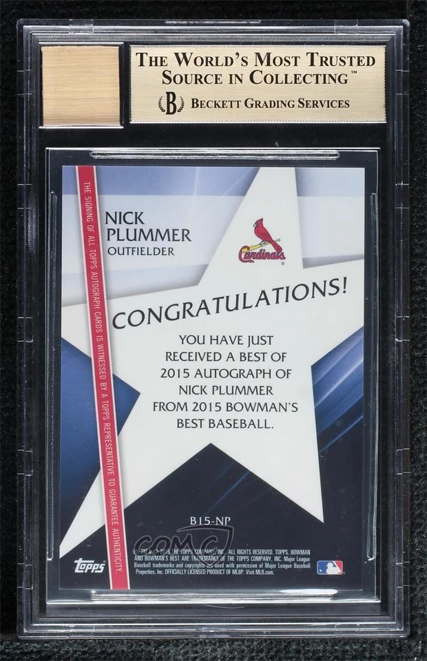 2015 Bowman's Best of Atomic Refractor /50 Nick Plummer BGS 9.5 GEM MINT Auto - Image 2 of 2