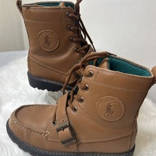 Polo Ralph Lauren Boys Leather Ranger Hi II Boot Fleece Tan Size 4