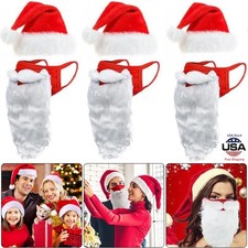 Plush Christmas Hat Santa Claus Beard Face Mask for Adults Xmas Party Costume US