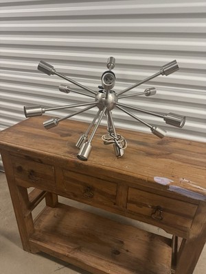 Mid-Century Modern Sputnik Chandelier Brushed Silver Metal 10-Light Hardwired