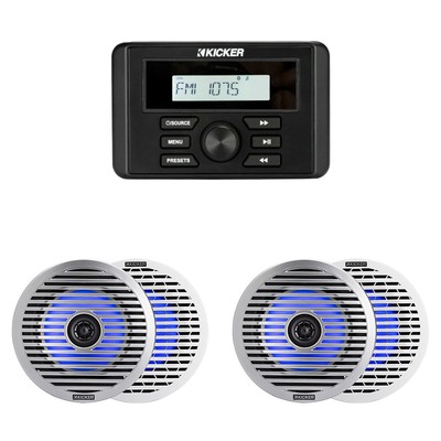 Kicker 46KMC3 Marine Gauge-Style Source  & ( 2 Pair ) 51KM614FL 6.5'' Thin-Mou...