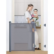 Retractable Gray Mesh Baby Gate 33" H x 55" W Safety Gate, No Drilling