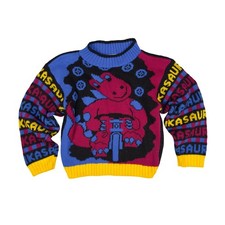 Vintage Hot Cashews Bikesaurus Kids Sweater 80s 90s Made USA Dinosaur Kidcore