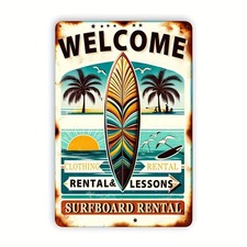 Vintage Surfboard Rental Tropical Beach Tin Metal Signs Home D cor 8x12