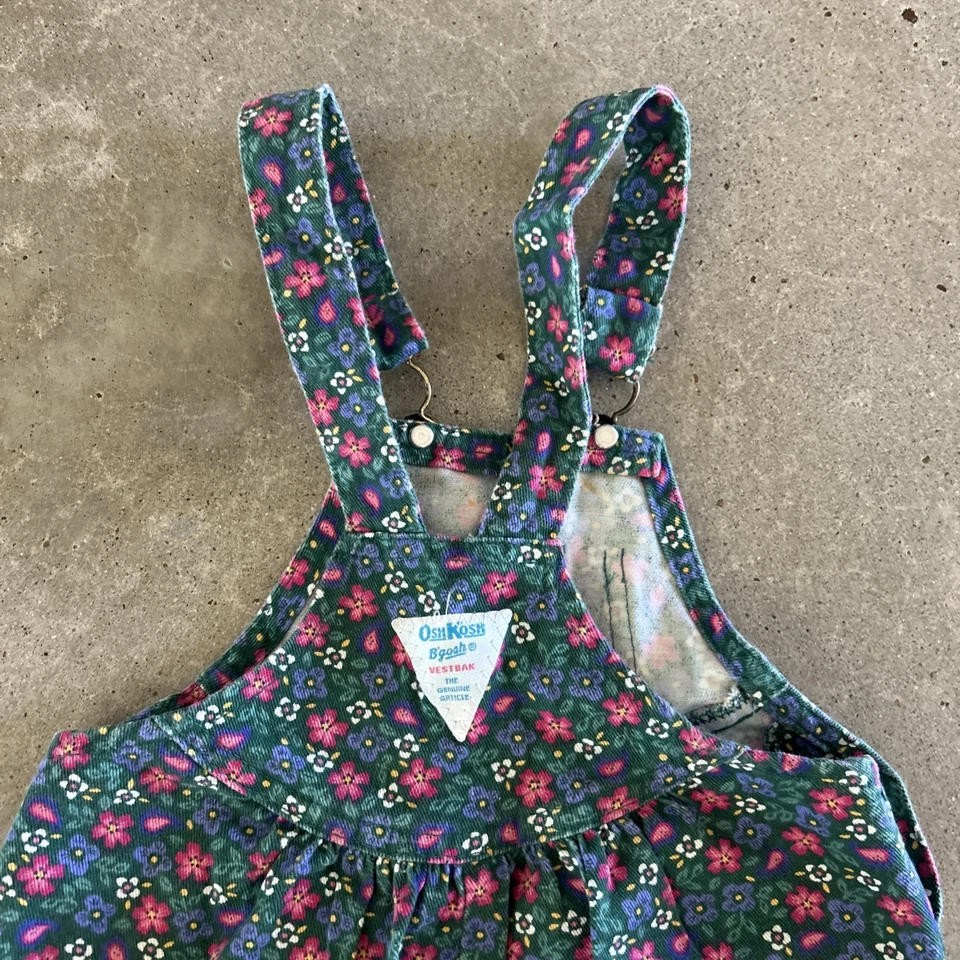 Mono vintage OshKosh B'gosh niñas 4T Vestbak floral denim broches de presión años 90 retro Foto 4 de 4