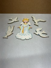 VTG 1950s The Dolly Toy Co Pressed Cardboard Angel And Doves Wall Hanging READ