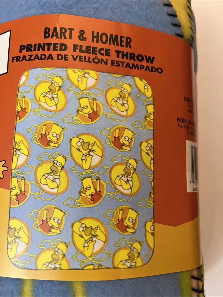 Vtg 90s 2000s Y2K The Simpsons BART & HOMER Fleece Blanket Throw 46” x 63” - Image 2 of 3