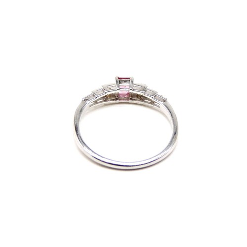 4x3 mm Pink Tourmaline gemstone 925 sterling silver diamond ring, Diamond Ring - Picture 10 of 10